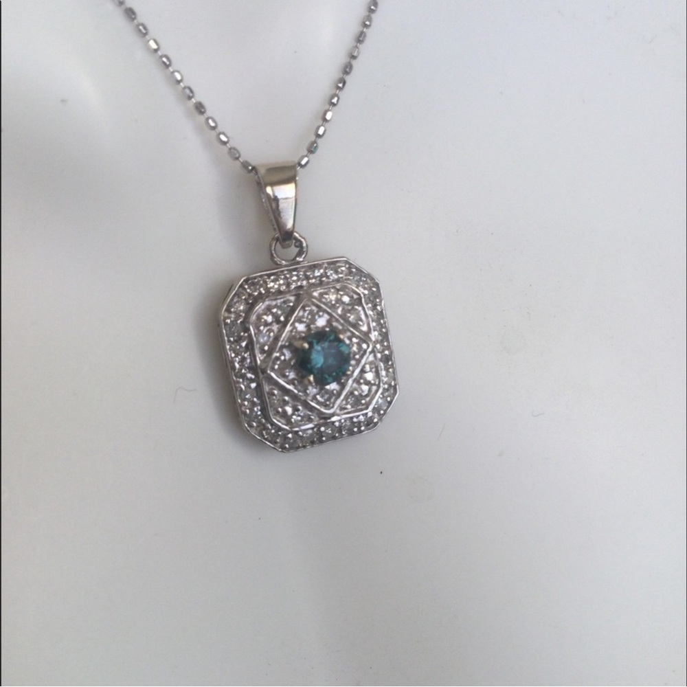 14k BLUE/WHITE DIAMOND PENDENT W/ 14k CHAIN